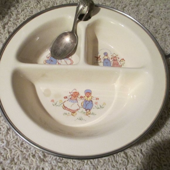 Vintage Baby Divided Warming Dish Excello Chromium w/Curved Silver Baby Spoon - Picture 6 of 10